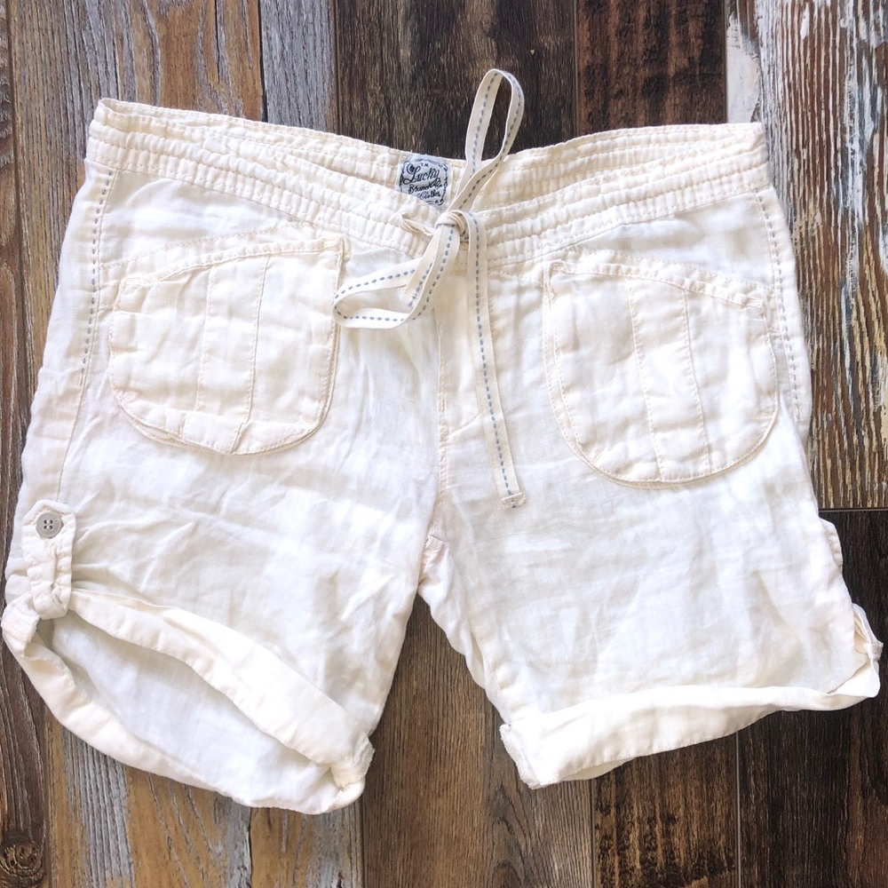Lucky Brand 100% Linen Drawstring Shorts (Cream)